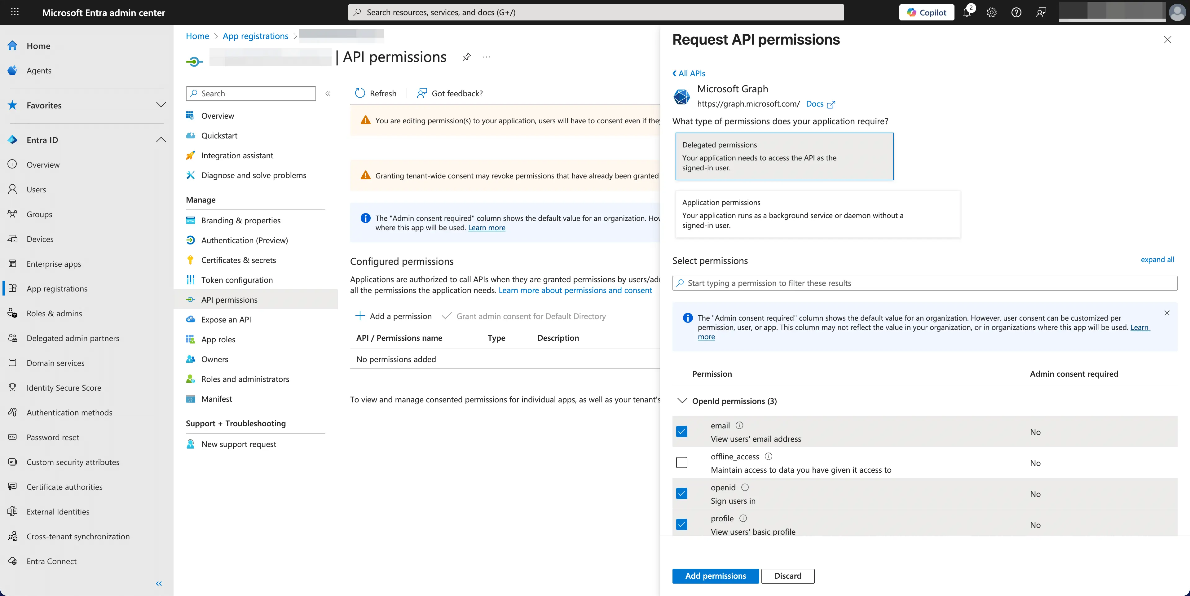 Add Microsoft API permissions